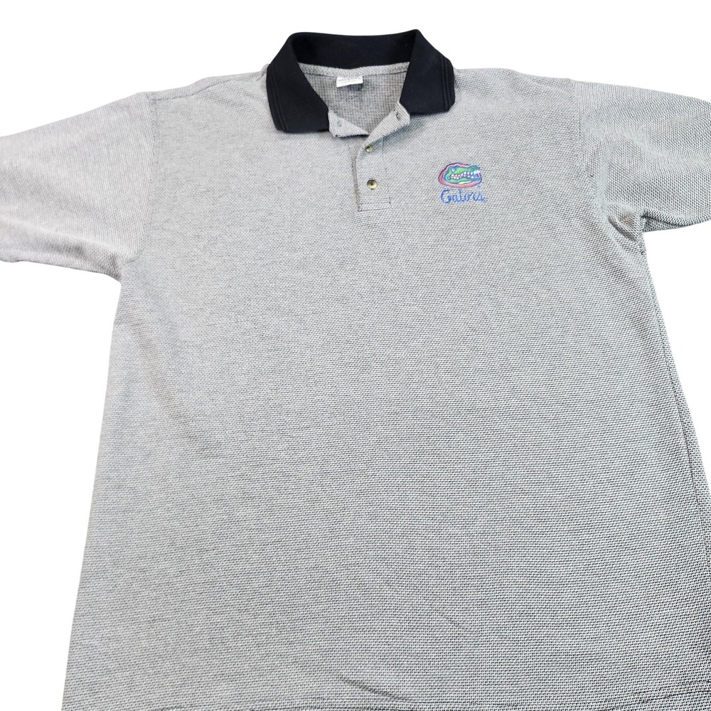 VTG Florida Gators Polo Shirt Mens Large Gray NCAA Football True Fan Embroidered